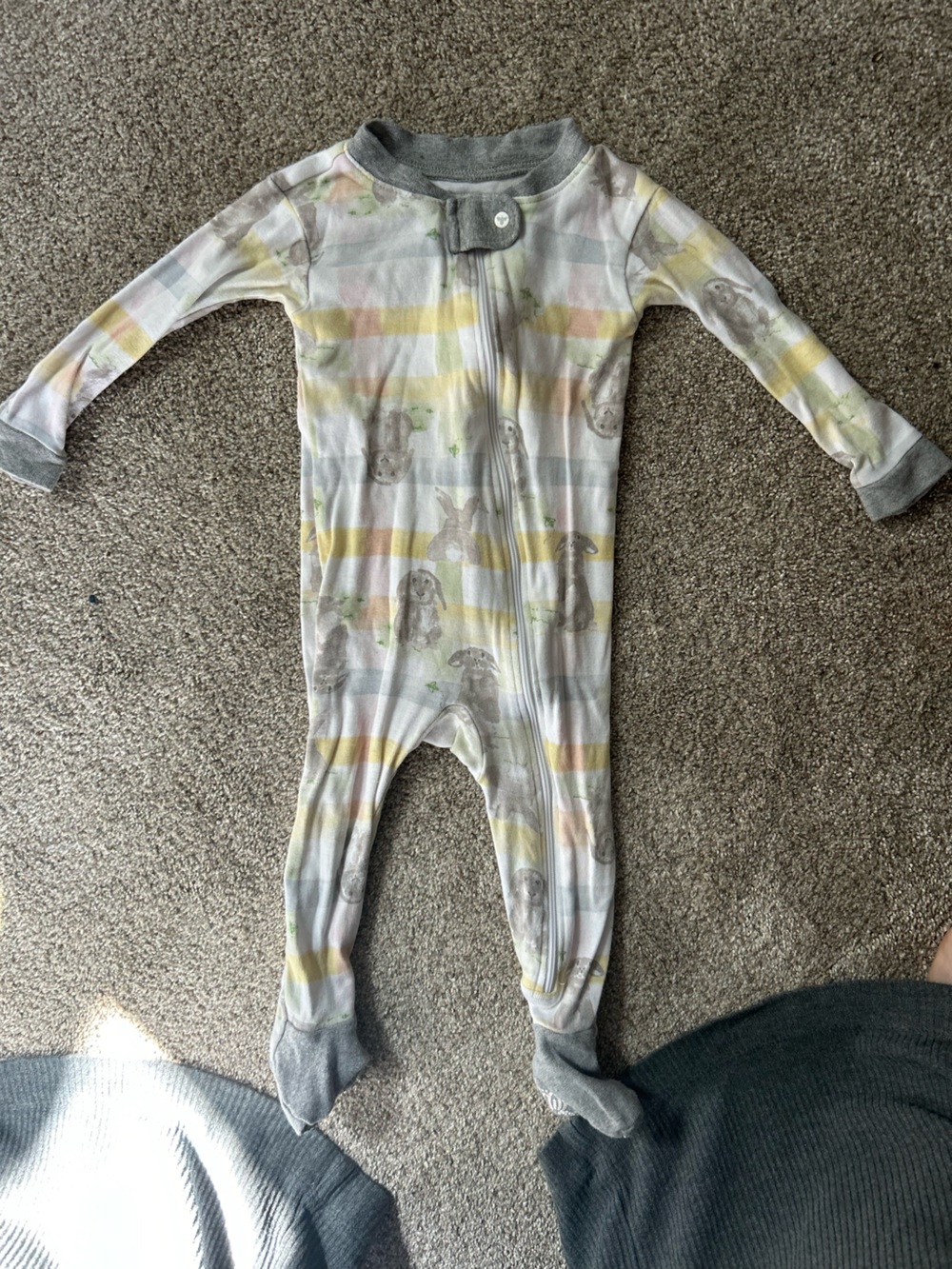 Burt's Bees Gray, Yellow and White Striped Baby One-Piece